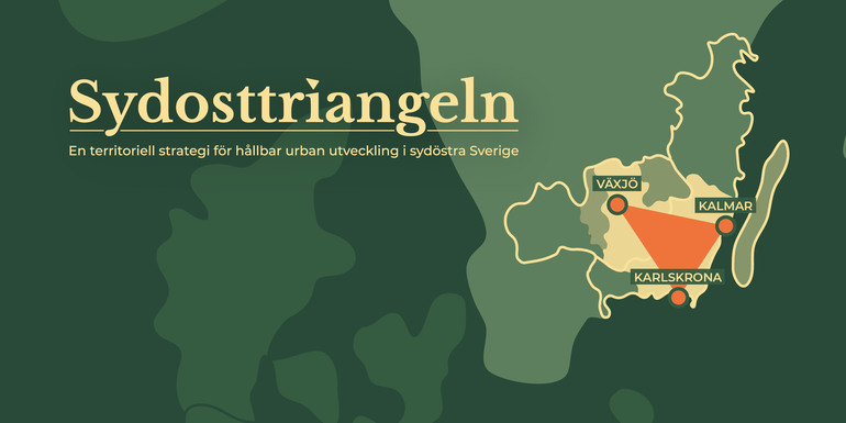 Sydosttriangeln, karta som pekar ut Växjö, Kalmar och Karlskrona