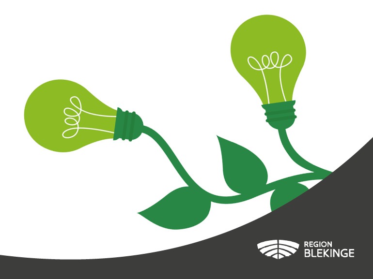 Två illustrerade glödlampor som ser ut att växa på en grön kvist. 