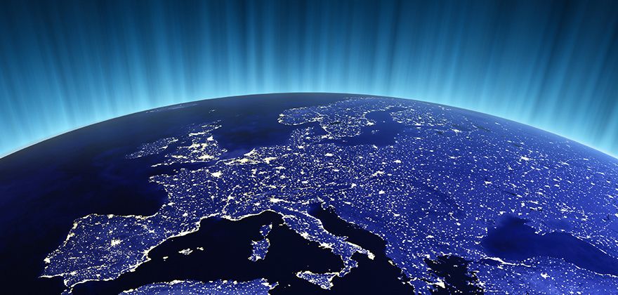 En bild över ett Europa som strålar i blått 