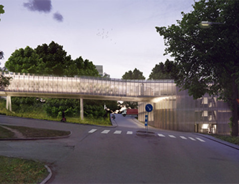 Skiss över nytt parkeringshus i Karlskrona.