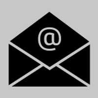 Svart ikon av ett brev. I brevet syns symbolen @. 